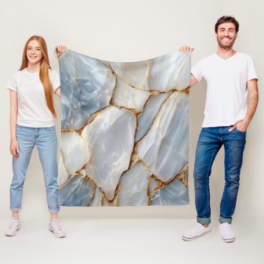 Luxury White Blue Marble & Gold Veins Agate Stone  Fleece Deken (In situ)