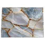 Luxury White Blue Marble & Gold Veins Agate Stone Groot Cadeauzakje (Voorkant)