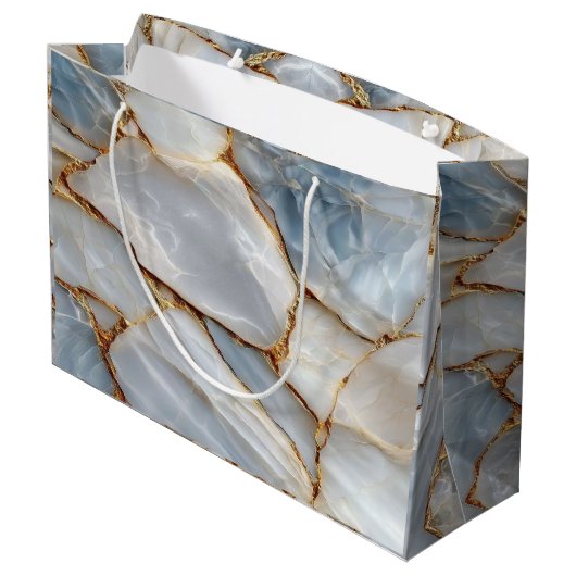 Luxury White Blue Marble & Gold Veins Agate Stone Groot Cadeauzakje (Achterkant Gekanteld)