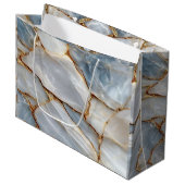 Luxury White Blue Marble & Gold Veins Agate Stone Groot Cadeauzakje (Voorkant Gekanteld)