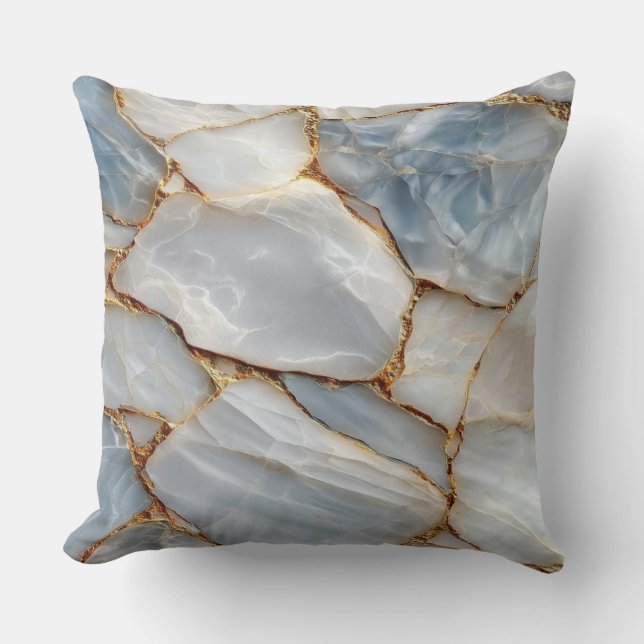Luxury White Blue Marble & Gold Veins Agate Stone  Kussen (Voorkant)