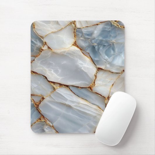Luxury White Blue Marble & Gold Veins Agate Stone  Muismat (Met muis)