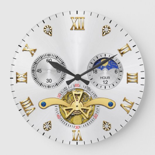 Luxury White Elegant Automatic Grote Klok (Voorkant)