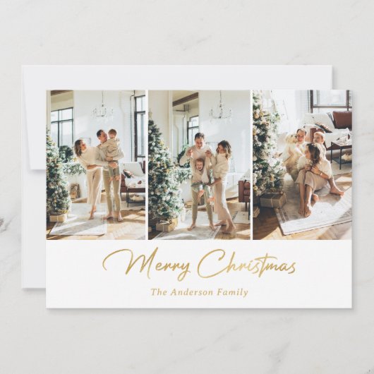 Luxury White en Gold 3 Photo Merry Kerstmis Feestdagenkaart (Voorkant)