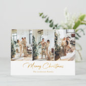 Luxury White en Gold 3 Photo Merry Kerstmis Feestdagenkaart (Staand voorkant)
