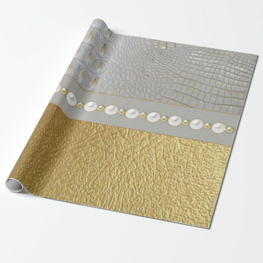 Luxury White en Gold Alligator verbergen Cadeaupapier (Uitgerold)