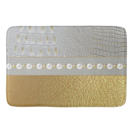 Luxury White en Gold Alligator Verbergen parels Badmat (Voorkant)