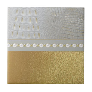 Luxury White en Gold Alligator Verbergen parels Tegeltje