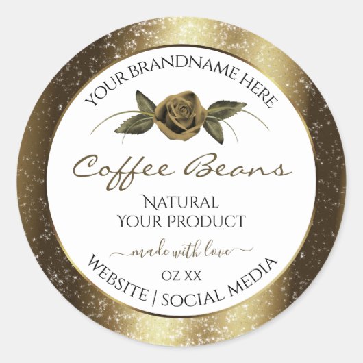 Luxury White en Gold Brown Glitter Product Labels (Voorkant)