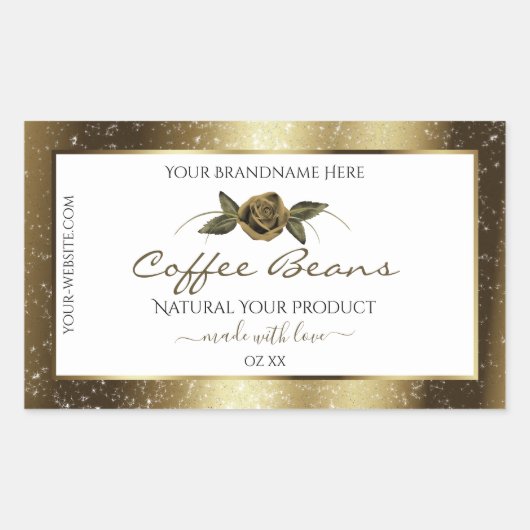 Luxury White en Gold Brown Glitter Product Labels (Voorkant)