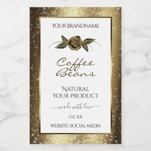Luxury White en Gold Brown Glitter Product Labels Voedselcontainer Etiket (Enkel label)