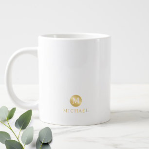 Luxury White en Gold-gepersonaliseerd monogram Grote Koffiekop
