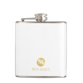 Luxury White en Gold-gepersonaliseerd monogram Heupfles (Voorkant)