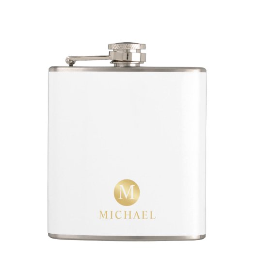 Luxury White en Gold-gepersonaliseerd monogram Heupfles (Voorkant)