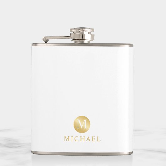 Luxury White en Gold-gepersonaliseerd monogram Heupfles