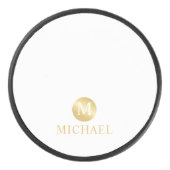 Luxury White en Gold-gepersonaliseerd monogram Hockey Puck (Voorkant)