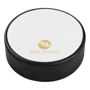 Luxury White en Gold-gepersonaliseerd monogram Hockey Puck