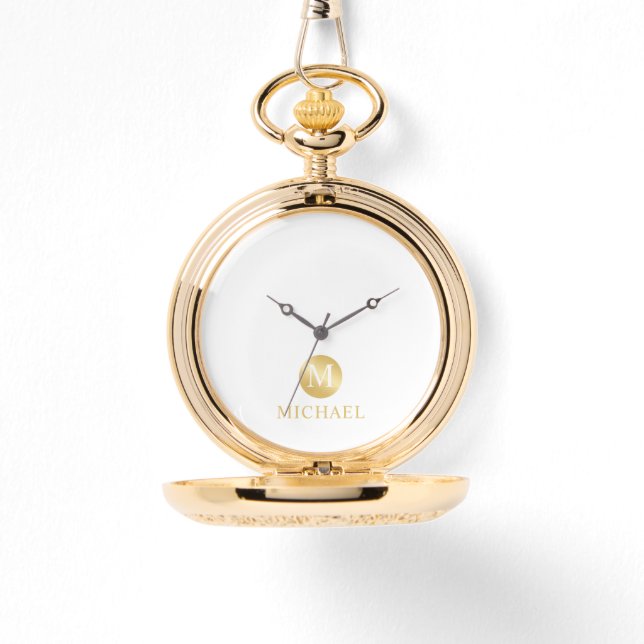 Luxury White en Gold-gepersonaliseerd monogram Horloge (Voorkant)