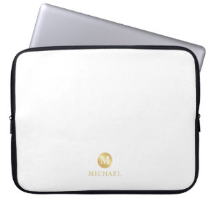 Luxury White en Gold-gepersonaliseerd monogram Laptop Sleeve