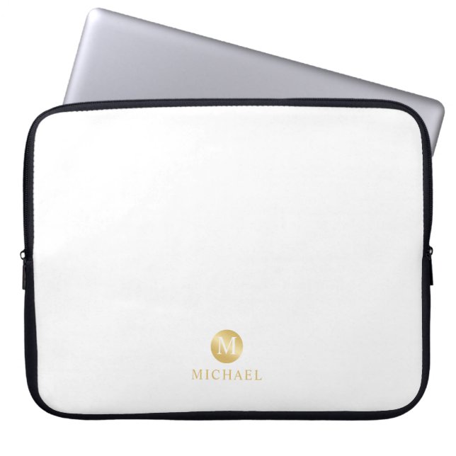 Luxury White en Gold-gepersonaliseerd monogram Laptop Sleeve (Voorkant)