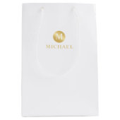 Luxury White en Gold-gepersonaliseerd monogram Medium Cadeauzakje (Voorkant)
