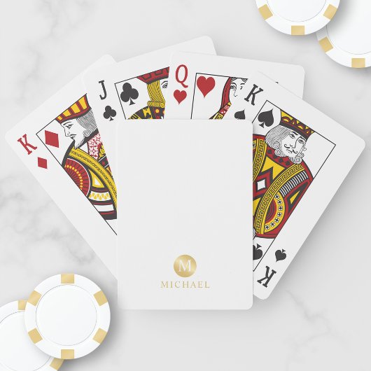 Luxury White en Gold-gepersonaliseerd monogram Pokerkaarten