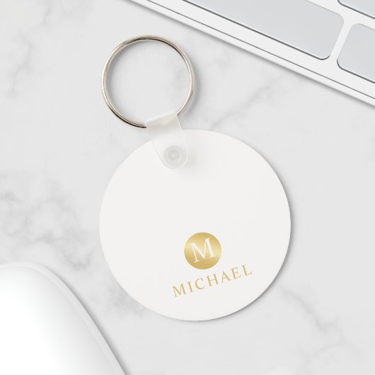 Luxury White en Gold-gepersonaliseerd monogram Sleutelhanger