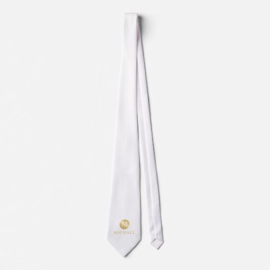 Luxury White en Gold-gepersonaliseerd monogram Stropdas (Voorkant)