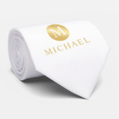 Luxury White en Gold-gepersonaliseerd monogram Stropdas (Opgerold)
