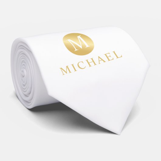 Luxury White en Gold-gepersonaliseerd monogram Stropdas (Opgerold)