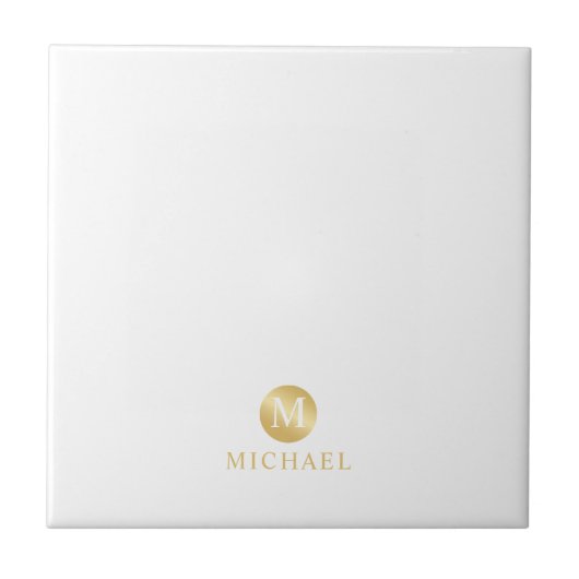Luxury White en Gold-gepersonaliseerd monogram Tegeltje (Voorkant)