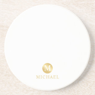 Luxury White en Gold-gepersonaliseerd monogram Zandsteen Onderzetter