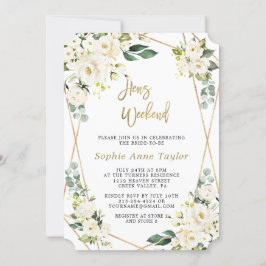 Luxury White Floral Gold Bachelorette Weekend Kaart