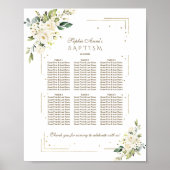 Luxury White Flowers Gold Baptism Seating Chart Poster (Voorkant)
