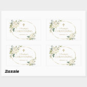 Luxury White Flowers Gold Christening Rechthoekige Sticker (Vel)