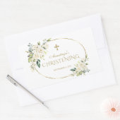 Luxury White Flowers Gold Christening Rechthoekige Sticker (Envelop)