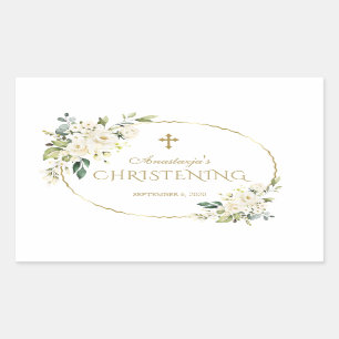 Luxury White Flowers Gold Christening Rechthoekige Sticker