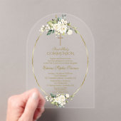 Luxury White Flowers Gold First Heilige Communie Acryl Uitnodigingen (Insitu (Draagbaar))
