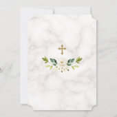 Luxury White Flowers Marble Gold Cross Baptisme Kaart (Achterkant)