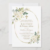 Luxury White Flowers Spain 1st Birthday Baptisme Kaart (Voorkant)