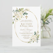 Luxury White Flowers Spain 1st Birthday Baptisme Kaart (Staand voorkant)