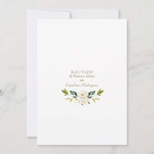 Luxury White Flowers Spain 1st Birthday Baptisme Kaart (Achterkant)