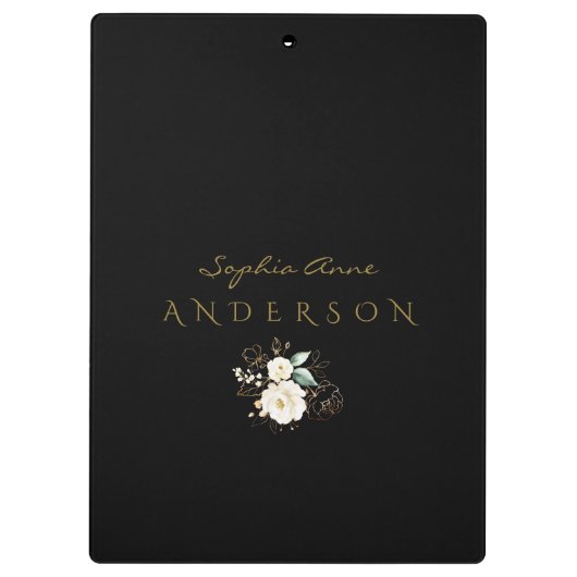 Luxury White Gold Floral Baptism Photo Album Klembord (Achterkant)