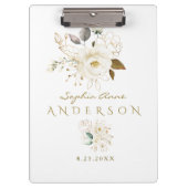 Luxury White Gold Floral Baptism Photo Album Klembord (Voorkant)