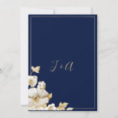 Luxury white gold floral navy blue Save the Date Kaart (Achterkant)
