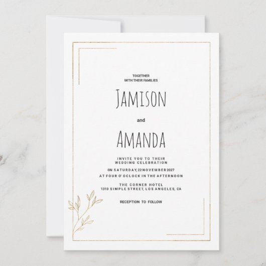 Luxury white gold geometric floral Wedding Kaart (Voorkant)