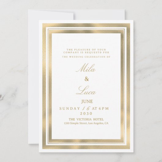 Luxury white gold geometric frame Wedding Kaart (Voorkant)