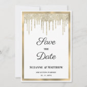 Luxury white gold glitter drips Save the Date Kaart (Voorkant)