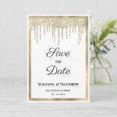 Luxury white gold glitter drips Save the Date Kaart (Staand voorkant)