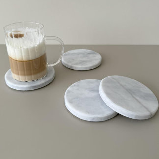 Luxury White & Gold Marble Coaster – Elegant Aesth Zandsteen Onderzetter